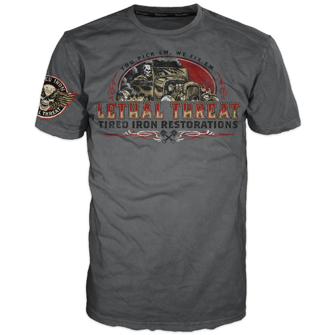Tired Iron Restorations Vintage Washed Old Silver Men's Gray Tee Shirt