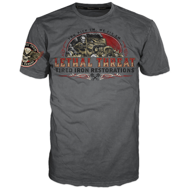 Tired Iron Restorations Vintage Washed Old Silver Men's Gray Tee Shirt