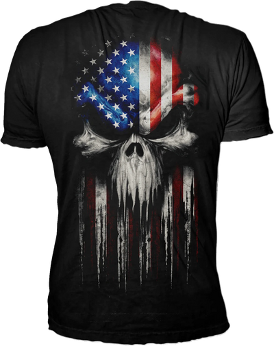 USA Skull Melt Men's Black Tee Shirt