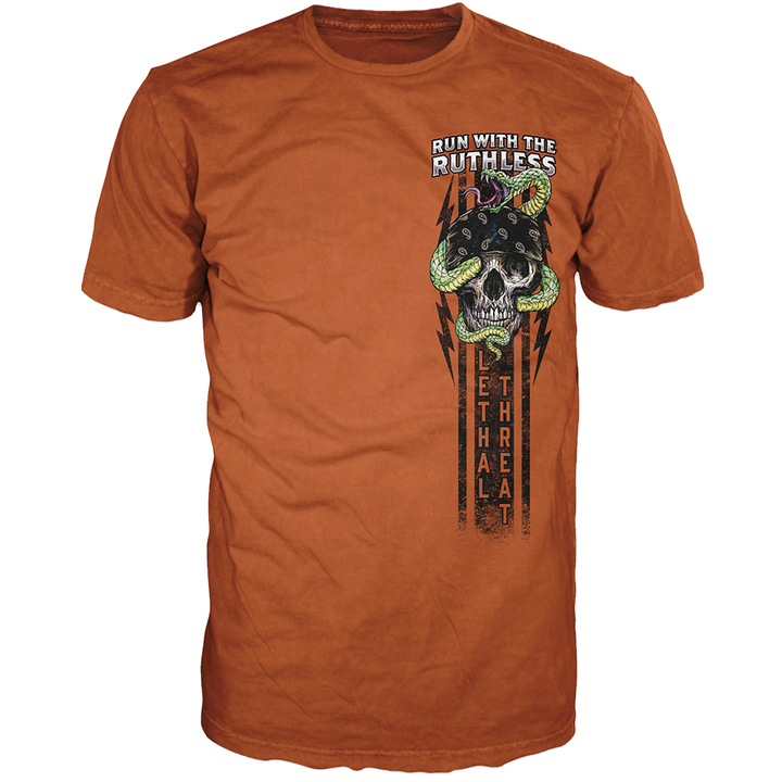Run with the Ruthless Skull Snake Men's Volcano Orange Tee Shirt