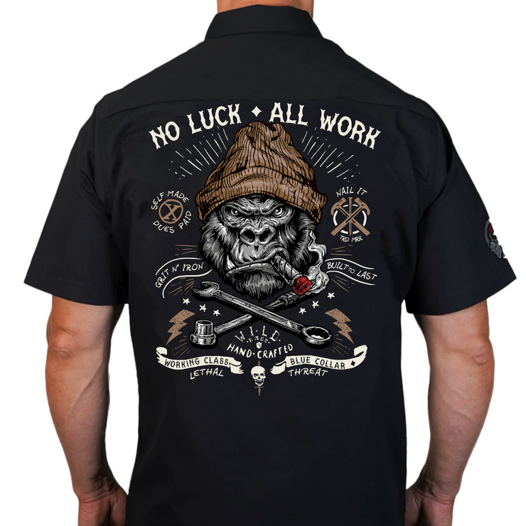 No Luck All Work Embroidered Work Shirt / Shop Shirt