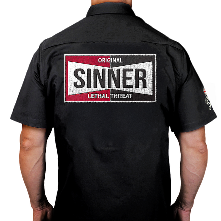 Original Sinner BLACK Embroidered Work Shirt / Shop Shirt