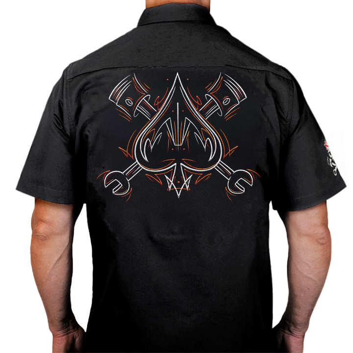 Ace Pinstripe Embroidered Work Shirt / Shop Shirt