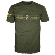 Wheels of Victory Pin Up Vintage Washed Men's Army Green Tee Shirt