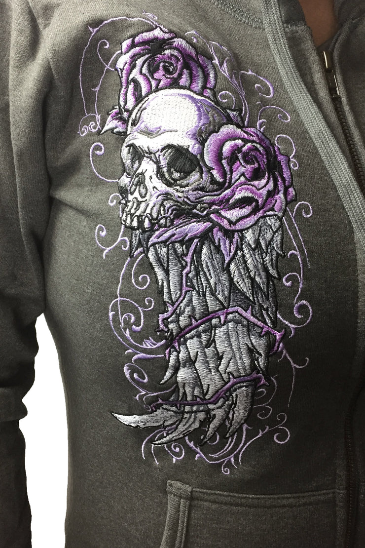 Embroidered Wing Skull Hoodie