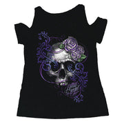 Purple Flower Skull Shoulder Peak Shirt
