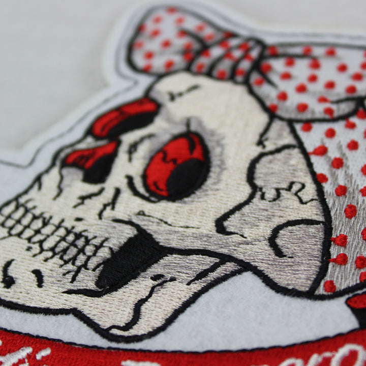 Polka Dot Ribbon Skull Embroidered Patch