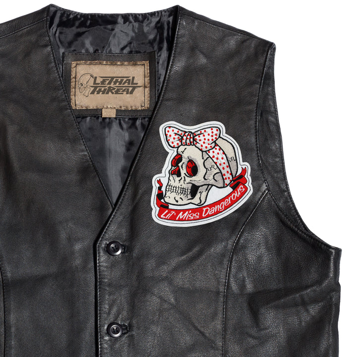 Polka Dot Ribbon Skull Embroidered Patch
