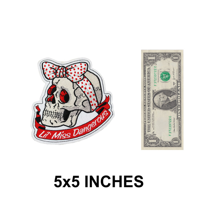 Polka Dot Ribbon Skull Embroidered Patch