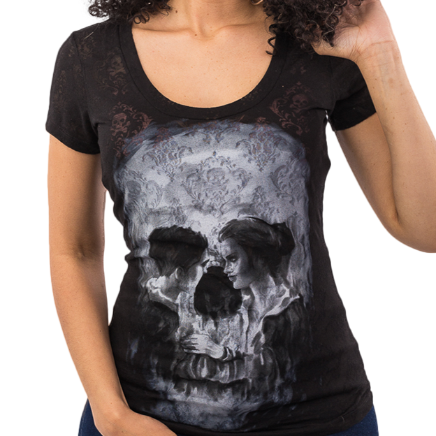 Skull Couple Burn Out Scoop Neck Tee