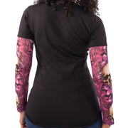 Skull Blossoms Tattoo Sleeve V Neck Shirt