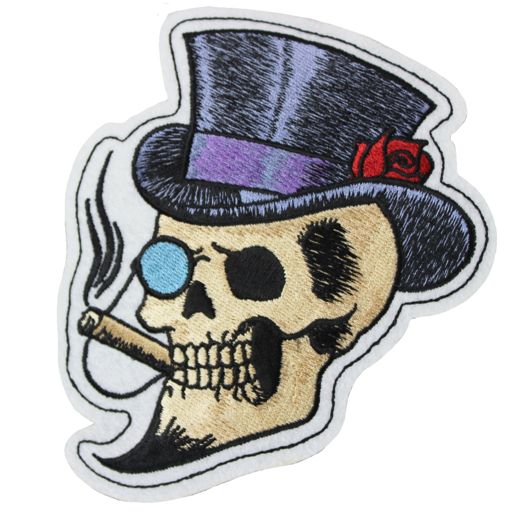 TOP HAT SKULL, High Thread Embroidered Exceptional Quality Iron-On/Saw-On  Rayon Hook & Loop Fastener - PATCH - Size - 4 