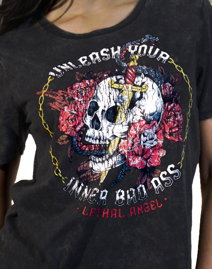 Unleashed Skull Scoop Neck Tee