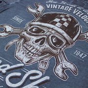 Vintage Velocity Speed Shop Blue Wrench Skull Wash Tee