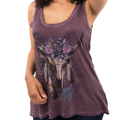 Floral Western Cow Skull Tank