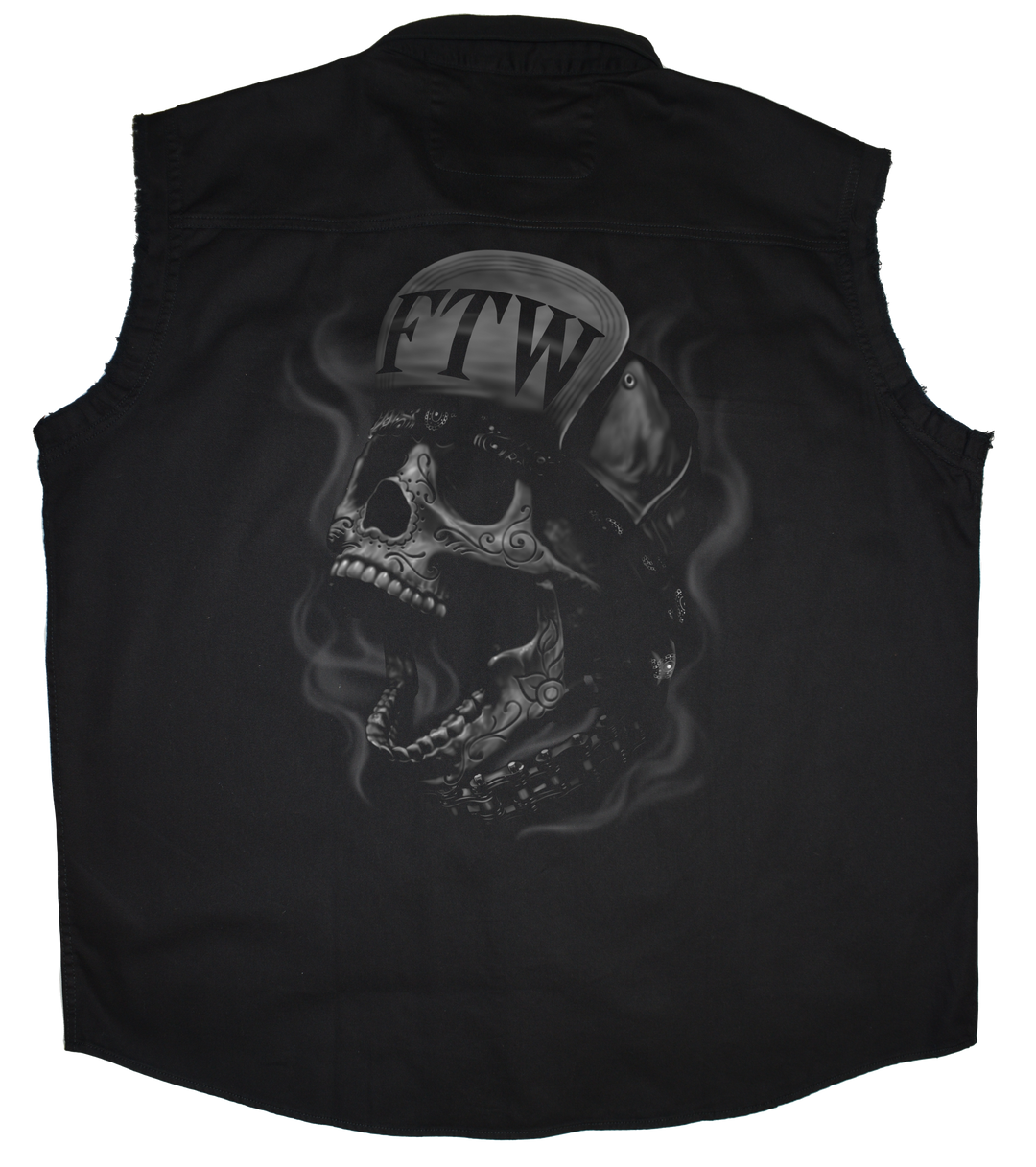 FTW Skull Printed Sleeveless Button Down