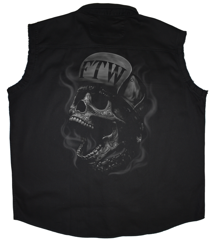 FTW Skull Printed Sleeveless Button Down