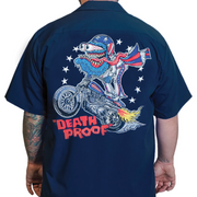 Death Proof Monter Motorcycle Wheelie Embroidered Work Shirt / Shop Shirt