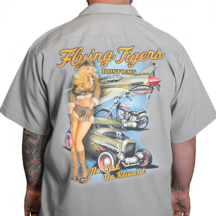 Flying Tiger Pinup Printed Work Shirt / Shop Shirt