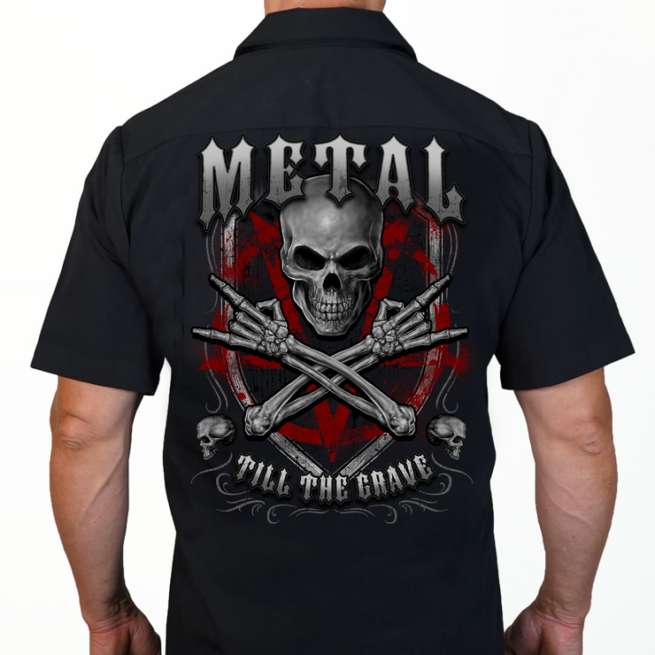 Metal Till The Grave Printed Work Shirt / Shop Shirt