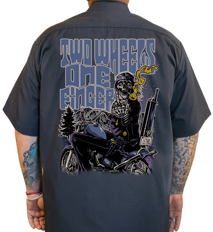 Two Wheels One Finger Printed Work Shirt / Shop Shirt