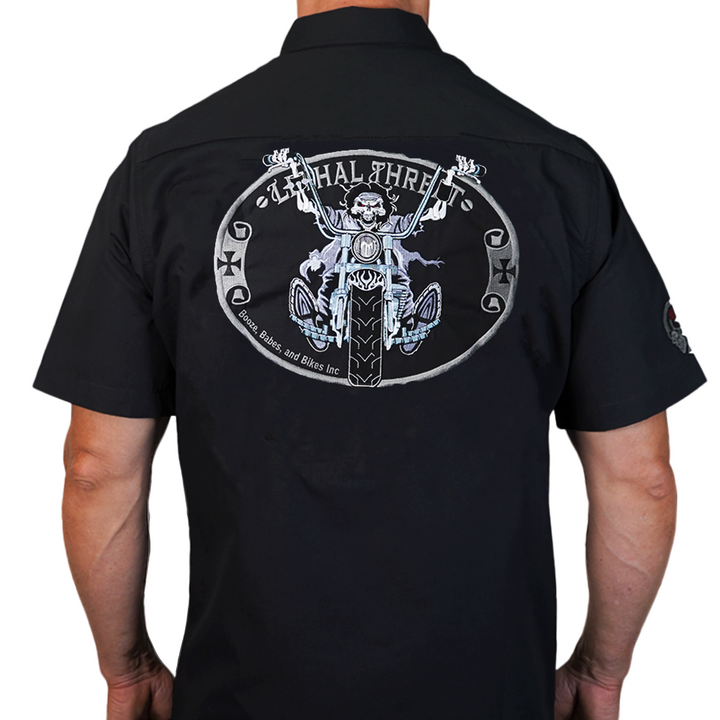 Chopper Skull Rider Biker Embroidered Work Shirt / Shop Shirt