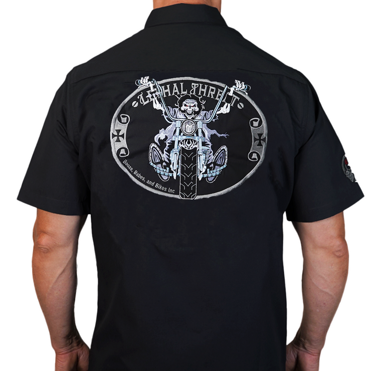 Chopper Skull Rider Biker Embroidered Work Shirt / Shop Shirt – Lethal ...