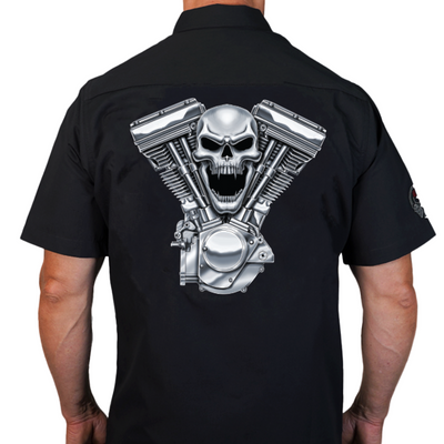 Evil V Twin Engine Embroidered Work Shirt / Shop Shirt