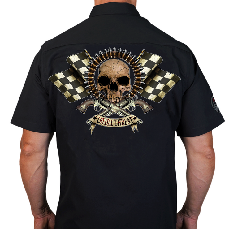 Bullet Skull Embroidered Work Shirt / Shop Shirt