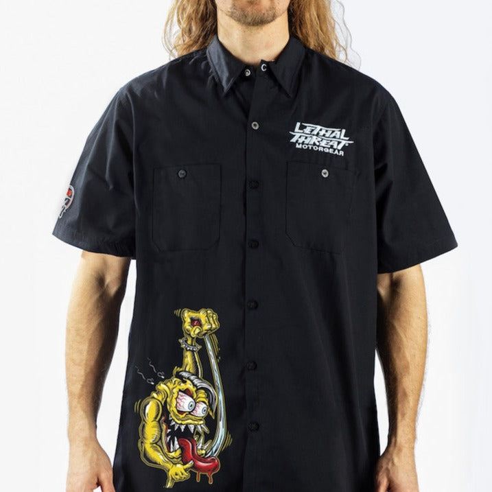 Shifter Kustom Kulture Monster Embroidered Work Shirt / Shop Shirt