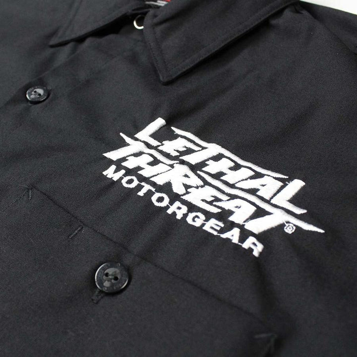 Pinstripe Flying Winged Eyeball  Embroidered Work Shirt / Shop Shirt