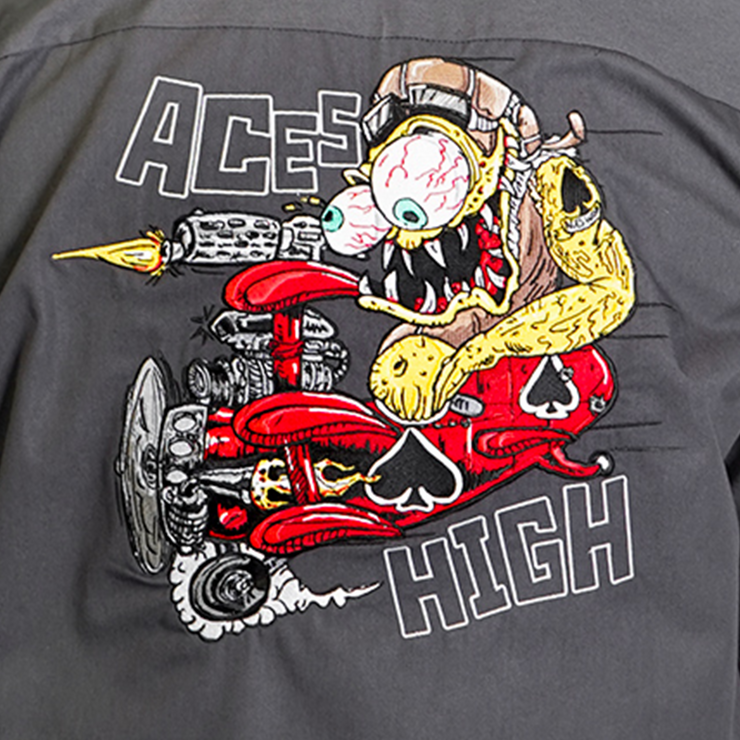Aces High Monster Embroidered Work Shirt / Shop Shirt
