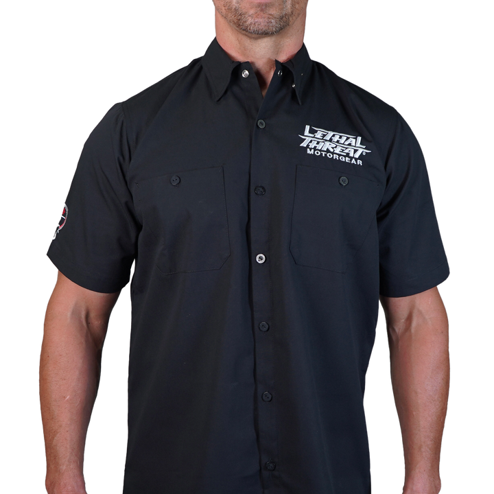 WTF Snake Skull Embroidered Work Shirt / Shop Shirt