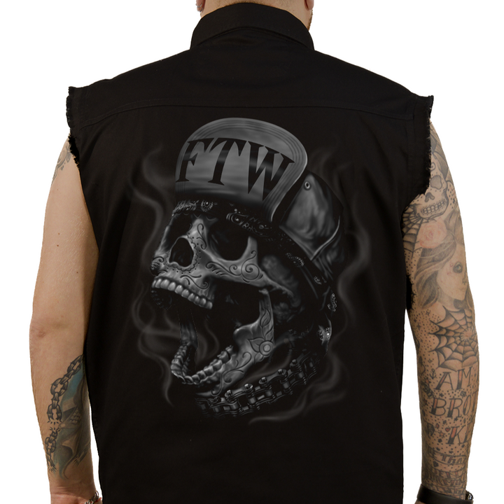 FTW Skull Printed Sleeveless Button Down