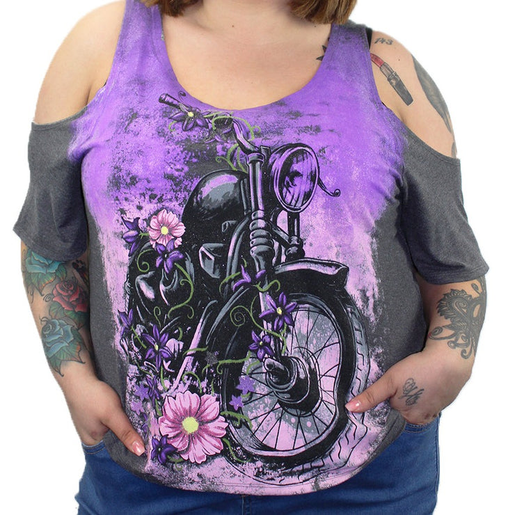 Flower Motorcycle Shoulder Peak Shirt