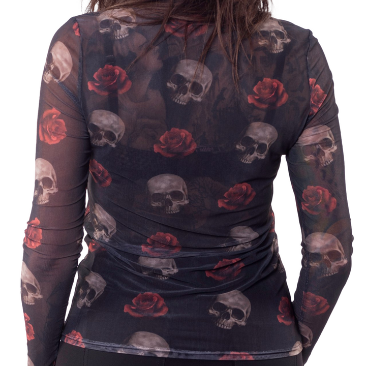 Floating Skulls Sheer Long Sleeve Shirt