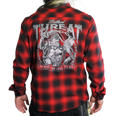GORILLA BIKER RED PLAID FLANNEL BUTTON DOWN SHIRT