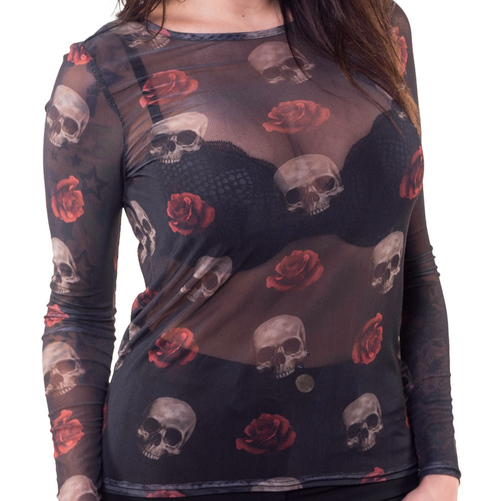 Floating Skulls Sheer Long Sleeve Shirt