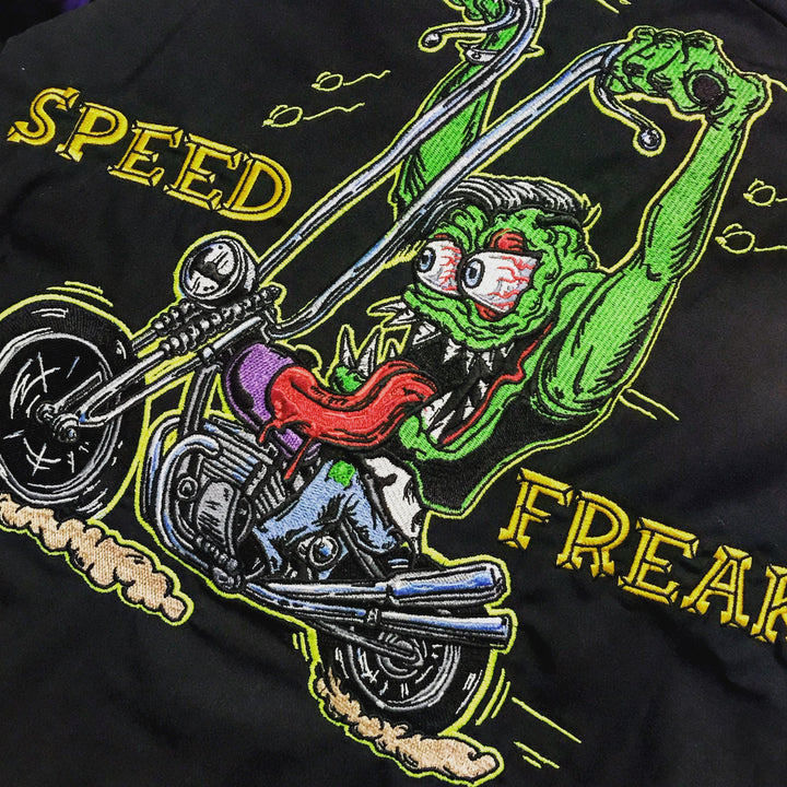 Speed Freak Motorcycle Monster Embroidered Work Shirt / Shop Shirt