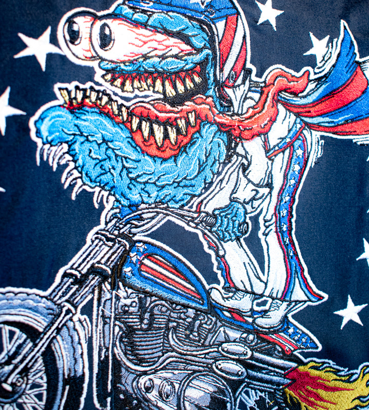 Death Proof Monter Motorcycle Wheelie Embroidered Work Shirt / Shop Shirt