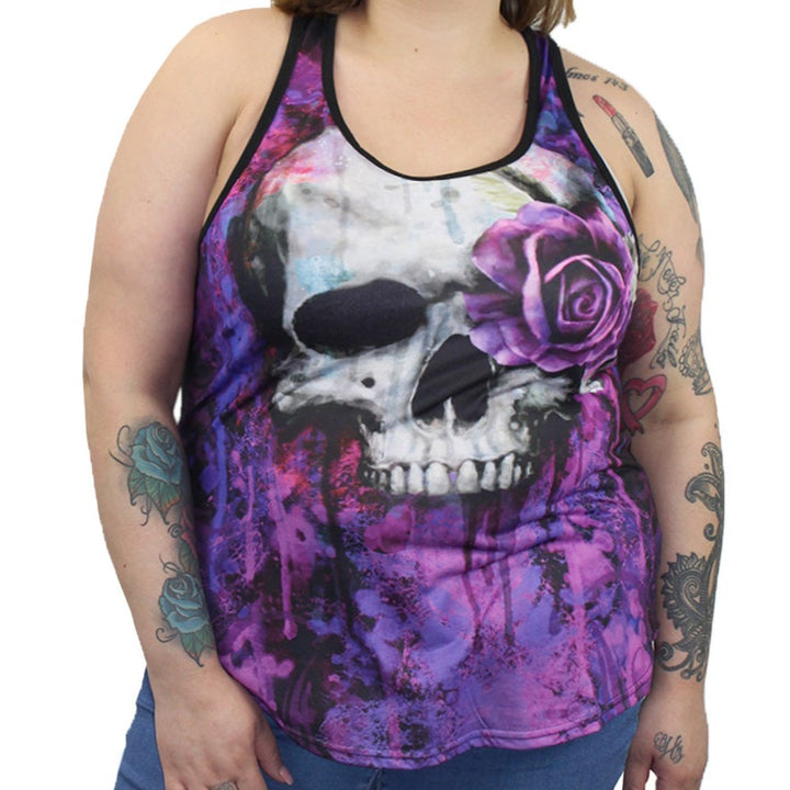 One Eye Rose Skull Razor Back Tank Top