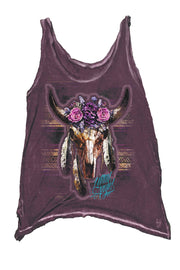 Floral Western Cow Skull Tank