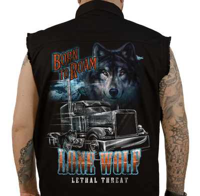 Lone Wolf Printed Sleeveless Button Down
