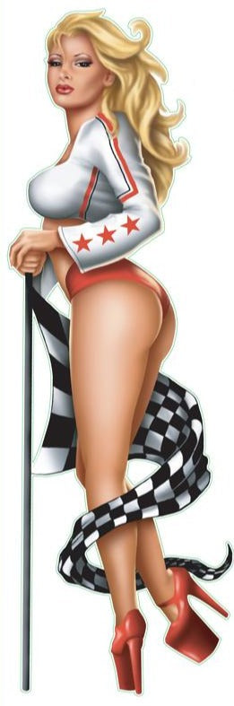 Race Flag Pin Up Girl Red Outfit Decal