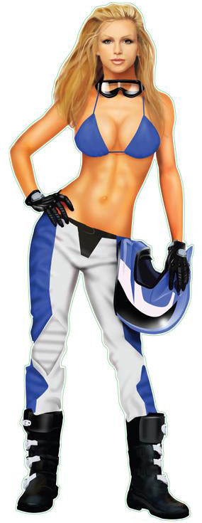 Blue Moto Cross Pin Up Babe Decal