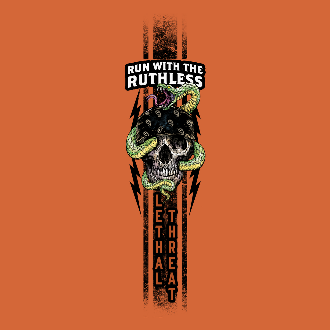 Run with the Ruthless Skull Snake Men's Volcano Orange Tee Shirt