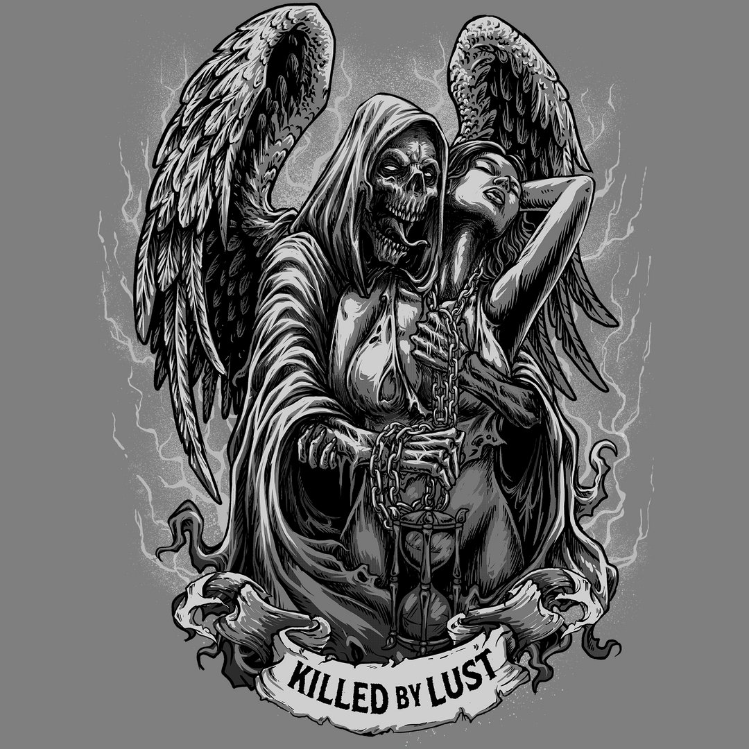 Killed By Lust Reaper with Pin Up Men's Gray Tee Shirt