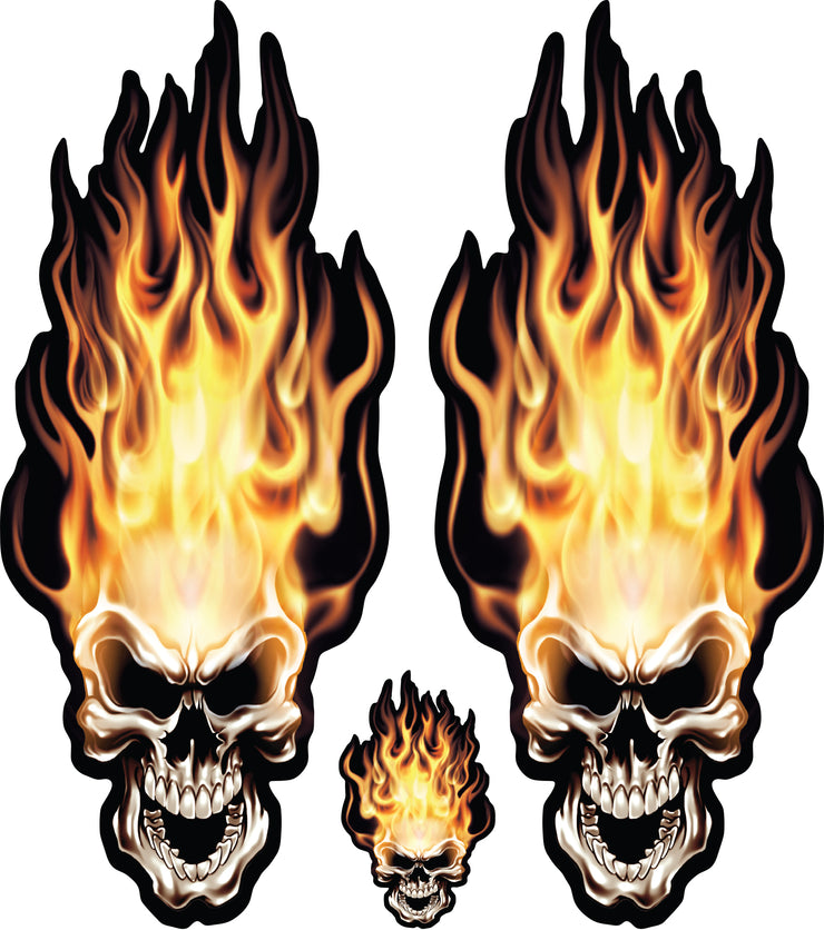 Flame Head Skull Decal Set