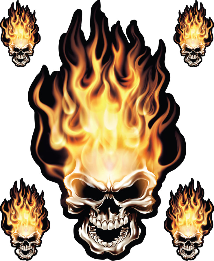 Flame Head Skull Decal Set