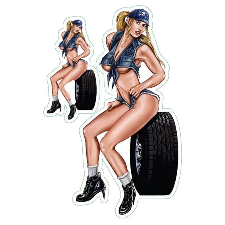 Mechanic Tire Babe Sticker - Mini Decal
